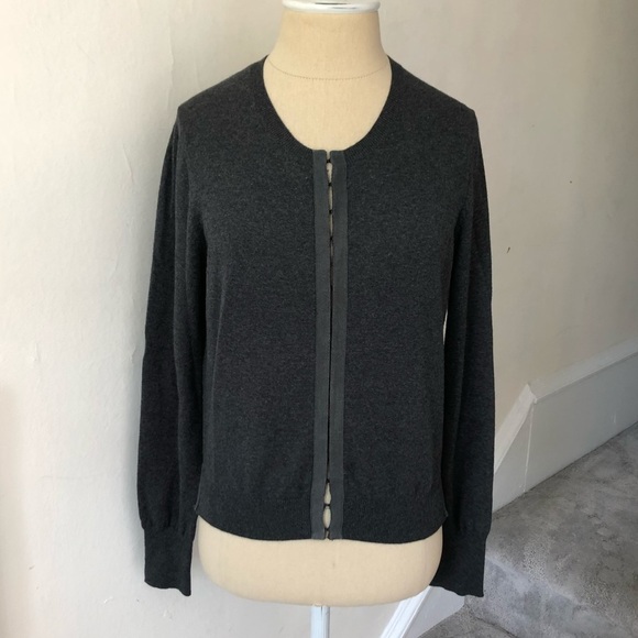 Paul Smith Cotton Wool Hook & Eye Gray Crewneck Cardigan Sweater EUC Size Small - Picture 1 of 9